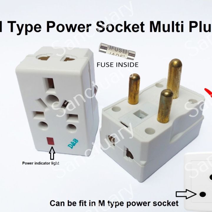 15AMP Multi Plug Adapter with Fuse for Power Plug | M Type Power Socket