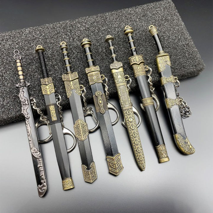Mini Sword With Sheath China Ancient Sword Zinc Alloy Tang Hengdao Han Sword Weapon Model Keychain Pendant Cosplay Accessories