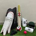 Pack of 10 - Professional Cricket Kit For Adults Gray Nicolls (Hard Ball Cricket Bat + Hard Ball + Gloves + Cricket Kit Bag + Helmet + Under Guard + Leg Pads + Elbow Pads + Thigh Pads). 