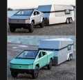 Diecast Tesla Cyber truck with Quad Bike and  Pickup Trailer RV Model Toy with Motorcycle 1/32. 