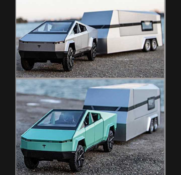 Diecast%20Tesla%20Cyber%20truck%20with%20Quad%20Bike%20and%20%20Pickup%20Trailer%20RV%20Model%20Toy%20with%20Motorcycle%201/32%20-%20Image%204