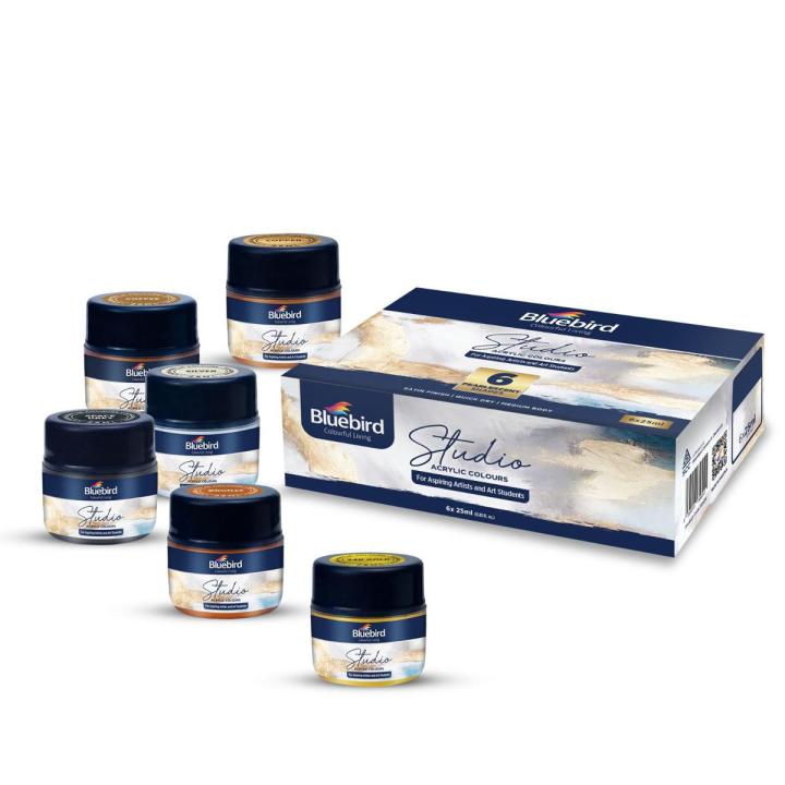 Bluebird Art Studio Acrylic Colors – 25 ml – Set of 6 Pearlescent Shades