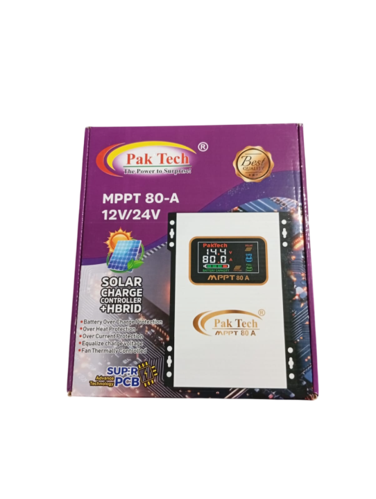 Mppt Solar Charge controller 80 Ampere 12/24 Volt 1200/2400 Watt (power supply) Pak Tech (Non-Hybrid)