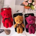 Cute Stuffed Animal Bear Pendant Plush Teddy Bear Keychains Small Cute Teddy Bear PINK , PURPLE & BROWN RED (with key-Chain & Lock-Chain). 