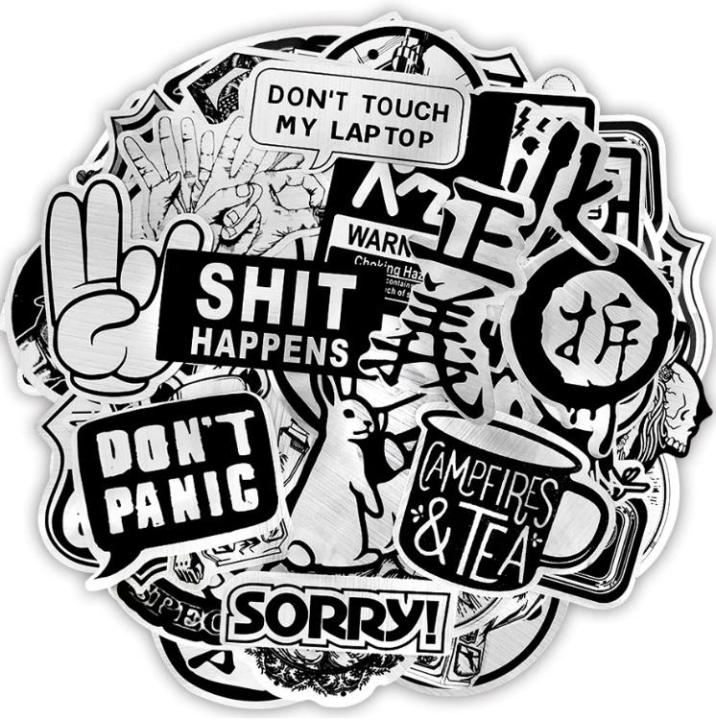 10%20Pcs/Pack%20Metallic%20Black%20and%20White%20Graffiti%20JDM%20Funny%20Water%20proof%20Stickers%20for%20Laptop%20Car%20Bike%20TV%20Skateboard%20Guitar%20-%20Image%203