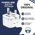 50W PD Fast Charger For iPhone 50W Fast Charger With (USB-C-Lightning) Cable Compatible With iPhone 7,7 Plus,8,8 Plus,X,XS,11,11 Pro,12 ,13,14 15. 