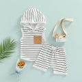 Baby Boys Suit, Sleeveless Hooded Striped Print Vest Tops + Summer Casual Drawstring Short Pants. 