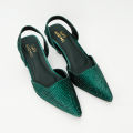 Trending High heel sandals women's shoes green rhinestone wedding toe mules. 