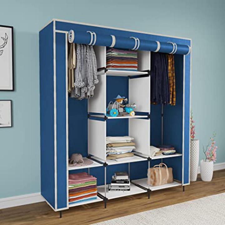 Fancy and Portable Foldable Almirah Wardrobe with 8 Shelves and 2 Long Shelves Clothes Organizer