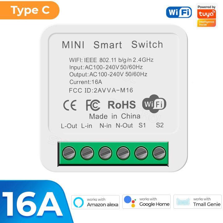 ROVF - Wifi Light Switch - 16A Power Monitor - 2way Controller - Voice Relay Timer - for Tuya Google Home/Alexa - 110-220V