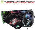 RGB Gaming Keyboard & Mouse & Headphone & Mousepad & Headphone Stand 4 in 1 Wired Combo - 7 RGB Colors In Combo - 4 Product USB Wired RGB Pack For Gaming - Compatible With PC & Laptop - Black. 