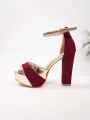 Women's 4-Inch Metallic Block Heels with Glamorous Platform - Perfect for Banquets, Glittering Parties, Bridal Elegance, and Every Special Occasion in Golden, Maroon, White, and Green. 