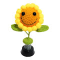 Green forest Car Ornament Vivid Crochet Smiley Shaking Sun Flowers Decoration. 