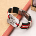Qingwen  Sun Moon Tonghui Buckle Series Hemp Rope Leather Bracelet   Weave Vintage Cattle Leather Bracelet   Korean Jewelry Wholesale. 