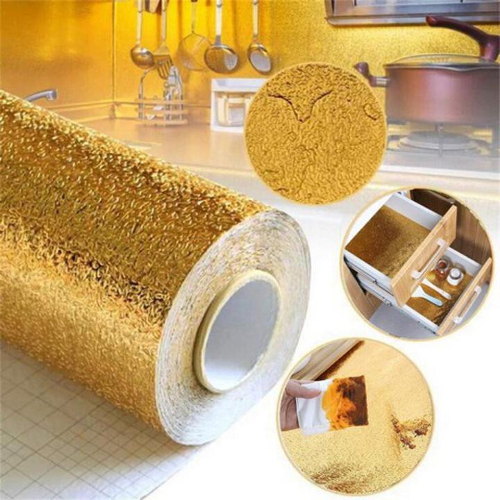 Golden Kitchen Wallpaper Self Adhesive Aluminum Foil Stickers Oil Proof Waterproof Drawer Sticker 40x200cm