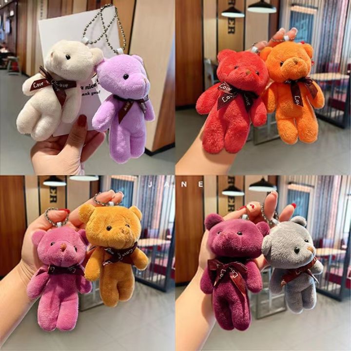 Cute Stuffed Animal Bear Pendant Plush Teddy Bear Keychains Small Cute Teddy Bear PINK , PURPLE & BROWN RED (with key-Chain & Lock-Chain)