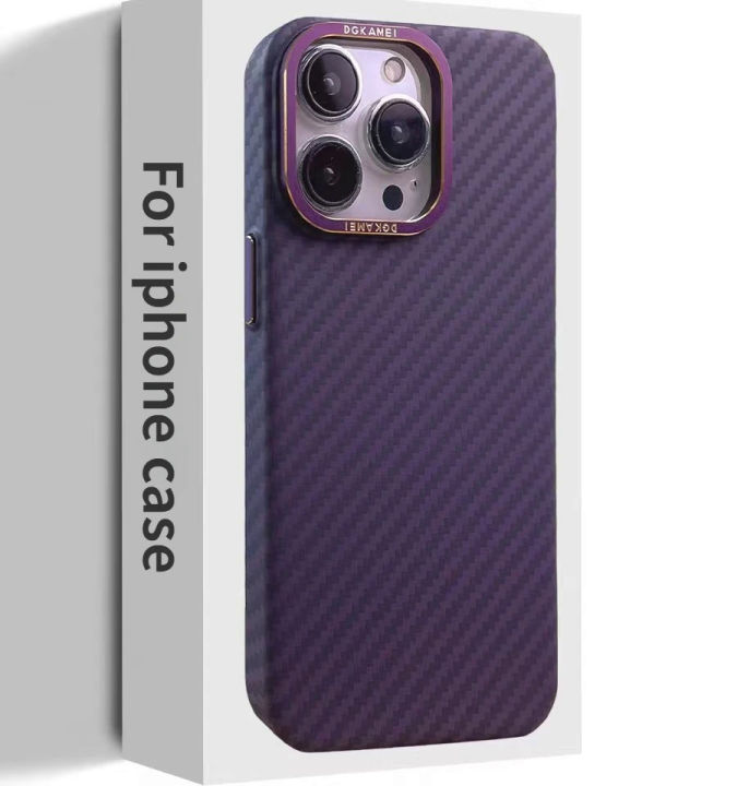 Carbon fiber Kevlar phone cases for iPhone 15 14 Pro Max case metal ring lens lightweight PC texture Apple 15 13 Promax cover