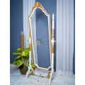 Wood Valley-Wooden Russian Mirror White & Gold Stand-Wooden Mirror Stand-Premium Quality-Makeup Mirror-Chinioti Furniture-Customizable. 