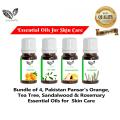 Bundle of 4, Pakistan pansar’s Orange, Tea Tree, Sandalwood and Rosemary Essential oils for skin care:. 