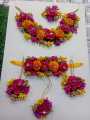 Artificial flowers Handmade Flower Jewelry Set for Brides-Choker Necklace, Bracelet with Ring, Earrings & Tika. Bridal jewelry set indian, Bridal jewellery set Mehndi, mayon flower jewelry, Mehndi accessories, Mehndi Jewellery set for girls for Bridals. 