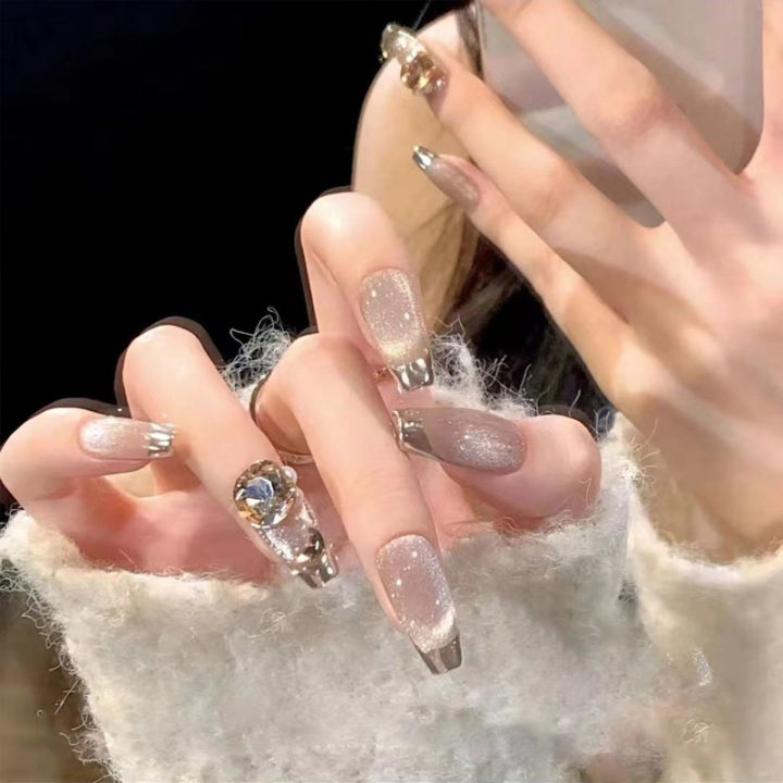 Douyin hand-worn nail art, nail film, French gradient cat's eye, high-quality nail stickers, finished products are detachable