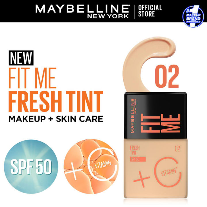 Maybelline Fit Me Fresh Tint with Vitamin C Skin Tint, Brightening, Sunscreen SPF 50 PA+++, BB Cream – 02
