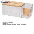 Transparent Tissue Box Wooden Cover Tissue Box Holder with Remote Control Storage for Kitchen Living Room Transparent Container Tissue Box with Round Opening. 