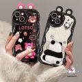 Caseunicorn Casing HP Cartoon 3D Doll Ears Couples Case Compatible For IPhone 7Plus 11 XR 15 14 13 12 11 Pro Max 6 6s 7 8 Plus X XS MAX 8P 7P se 2020 Cute Oil Paint Panda Strawberry Bear Lotso 3D Wavy Curved Edge Shockproof Soft Cover. 