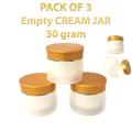 Pack of 3 Empty Cosmetic Containers Cream Pot Jar Refillable Plastic 30 gram. 