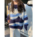 Contrast striped sweater for women with a lazy and loose soft long sleeved knitted top. 