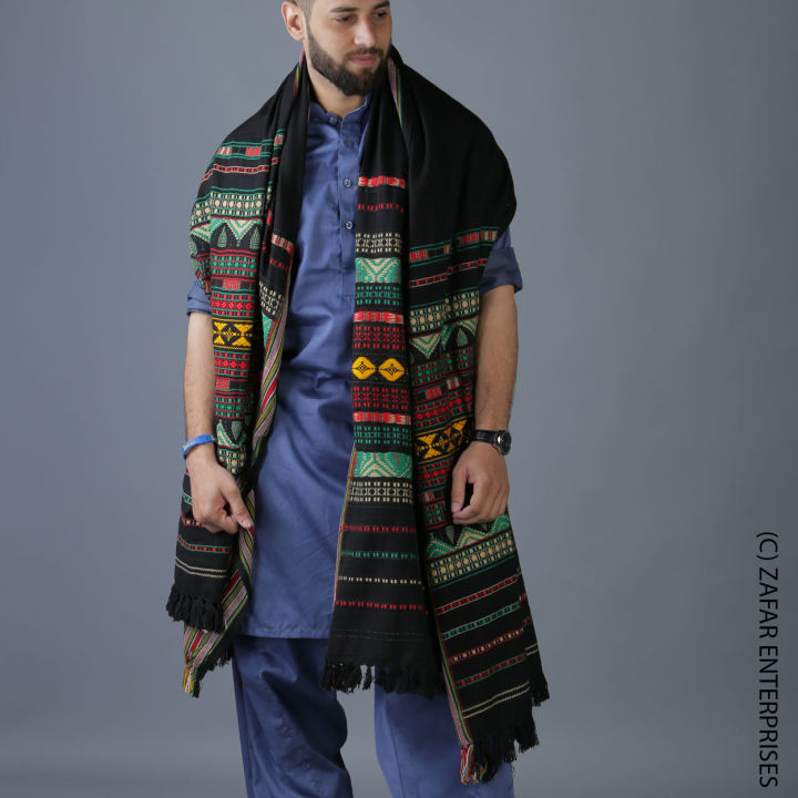 Shawl For Men and Boys  Black Green Tharri Wadera Shawl | Kamaal Khan