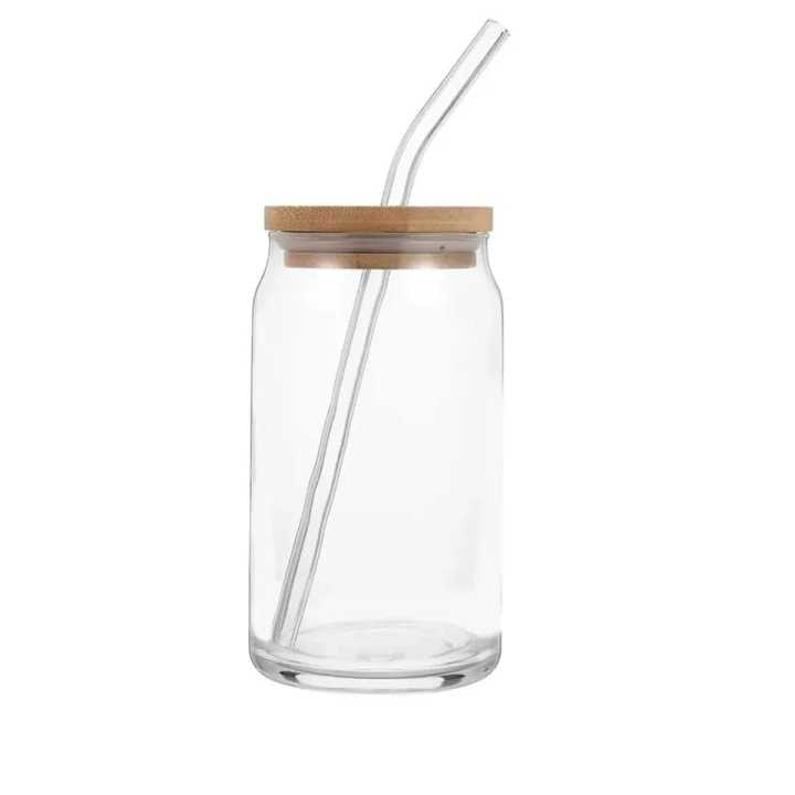 Round shape Glass with glass straw and wooden lid, coffee glass, milk glass, juice glass -Imported high quality - cups for tea - tea cup - coffee mug - kitchen accessories