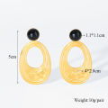 Eilieck 316l Stainless Steel Oval Tree Whorl Pattern Earrings For Women Black Stone Ear Jewelry Party. 