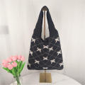 Polyester Crochet Tote Bag Soft Texture Knitted Handbag Bow Pattern Bag for Daily Use Market Shopping Beach Accessory Women's Fashion Casual Outing. 