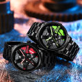 "Men's Rotating Rim Watch - Automatic Sport Watch with Wheel Rim Design | Waterproof & Stylish",Car Wheel Rim Hub Design Sport Automatic Wristwatch. 