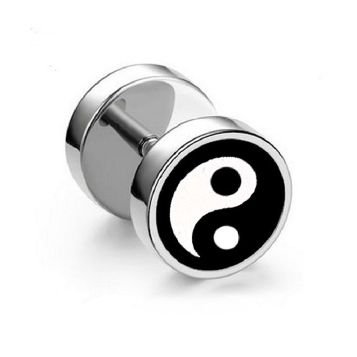 Pair Unisex Chinese Yin and Yang Stainless Steel Stud Earrings For Men Women Jewelry Round Tai Chi Dumbbell Earrings 1