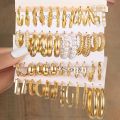 24 Pairs Set Of Delicate Hoop Earrings Zinc Alloy Jewelry With Imitation Pearl Design Elegant Vintage Style Big Set Gift. 