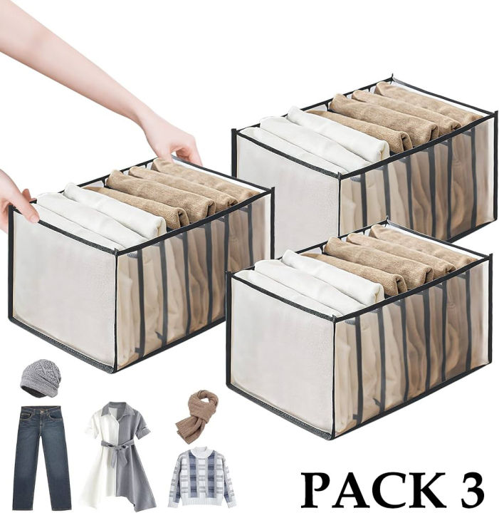 Pack of 3 7 grid pents shirt and other clothes organizer Big size