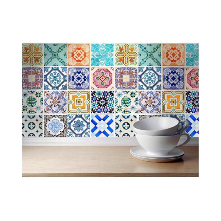 Techmanistan Pack Of 12 - Traditional Talavera Mediterranean Vintage Tile Stickers For Bathroom & Kitchen - 6x6 Inches each