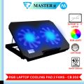 Laptop Cooling Pad Dual Fan With RGB Lights - Cooling Stand 2 Fan With 7 Gear To Adjust Height - For Upto 20" Laptops - USB Powered Connection. 