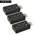 Pack Of 3 Mini External USB Sound Card 7.1 CH 3D Audio Adapter With 3.5mm Headset Jack For PC And Notebook. 
