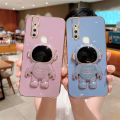 For Vivo V15 Back Cover with Cartoon Astronaut Folding Stand Luxury 6D Plating Frame Shiny Cases Soft Silicone Square Protective Mobile Phone Case. 