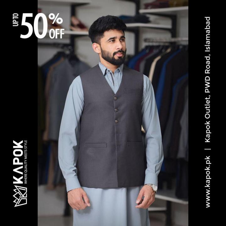 Kapok Anchor Grey V-Shaped Waistcoat for Men