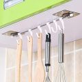 Self Adhesive Stainless Steel Rod with 6 Hooks Wall Mounted Utensil Hanging Rack Holder | Bathroom Towel Hanger | Kitchen Hanger Hooks (Steel Rail Hook). 