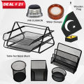 Deal No:21 Office Desk Accessories Deal, Metal Mesh Desk Organizer, 5 Piece Office Accessories, Desk Organizer Set, Office Table Accessories. 