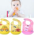 Baby Folding Plastic Rubber Baby Bib Napkin Washable & Waterproof Bib With Silicone Bowl Multicolor. 
