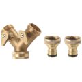 3/4 Inch 2 Way Hose Splitter Brass Y Valve Garden Tap Connector with 2 X3/4 Inch Brass Water Tap Outside Tap Kit. 