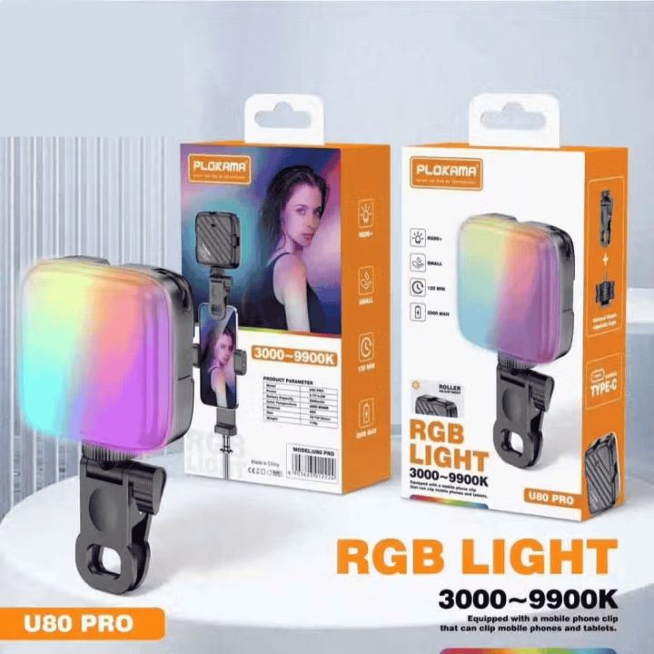 Plokama U80 Pro Portable RGB LED Light Photography Lamp Video Light for Mobile RGB LED on-Camera Video Pocket Light 4.5W Color Temperature 3000K-99000K with Magnetic Attraction Rechargeable Action Cameras Video Shooting YouTube Tiktok Video Conferencing