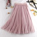 Tulle Skirts Womens Midi Pleated Skirt Black Pink Tulle Skirt Women Spring Summer Korean Elastic High Waist Mesh Tutu Skirt. 
