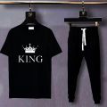 The King Printed Street Wear Cotton Half Sleeves Crew Neck T Shirt And Trouser With Pockets For Men. 